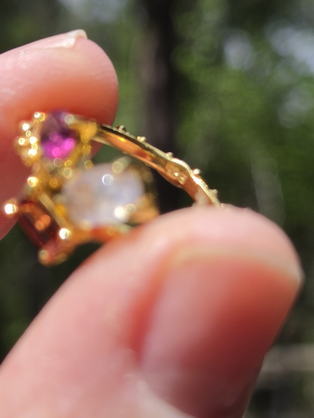 Moonstone Garnet & Rhodolite Sterling & Gold Ring Sz6.5 - Picture 8 of 8